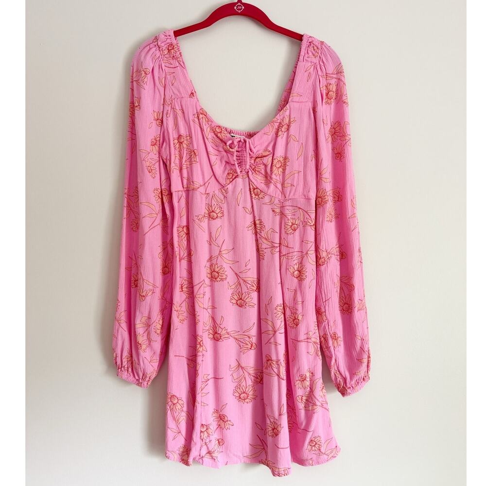 Billabong Pink Floral Mini Dress Cottage Feminine Coquette Boho Romantic Size XS